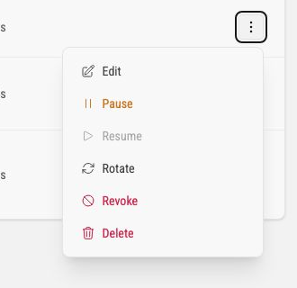 API key action menu