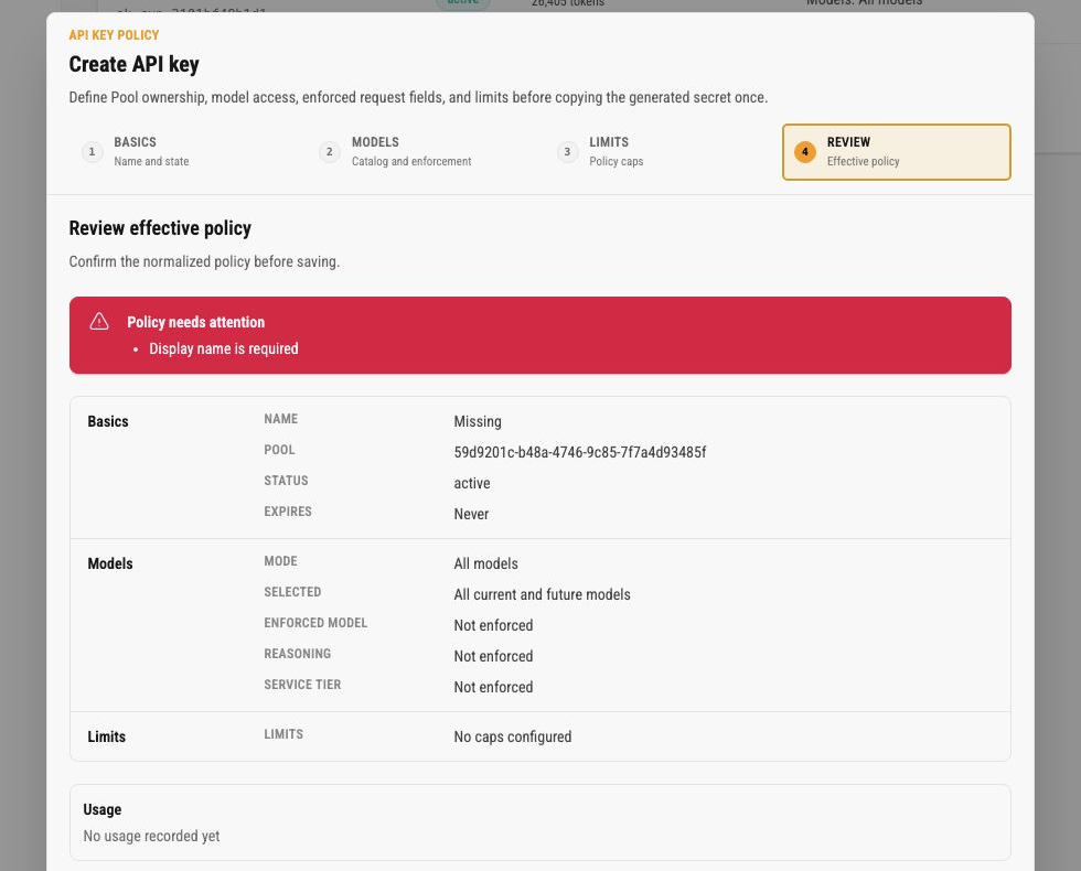 Create API key review step