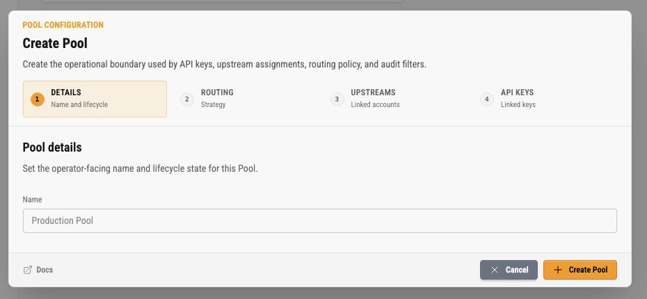 Create Pool details step