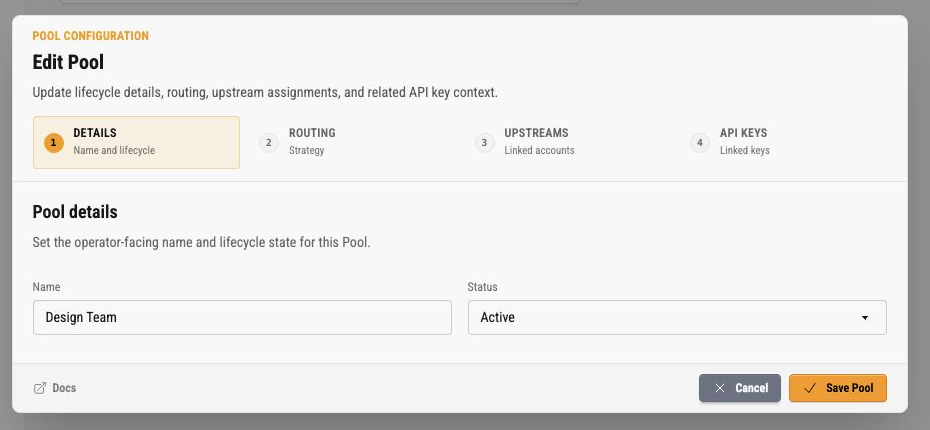 Edit Pool details step