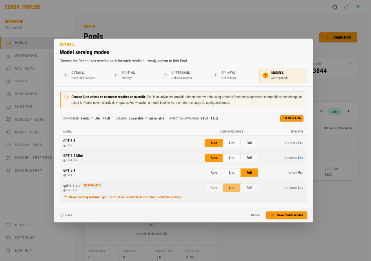 Edit Pool model serving modes step